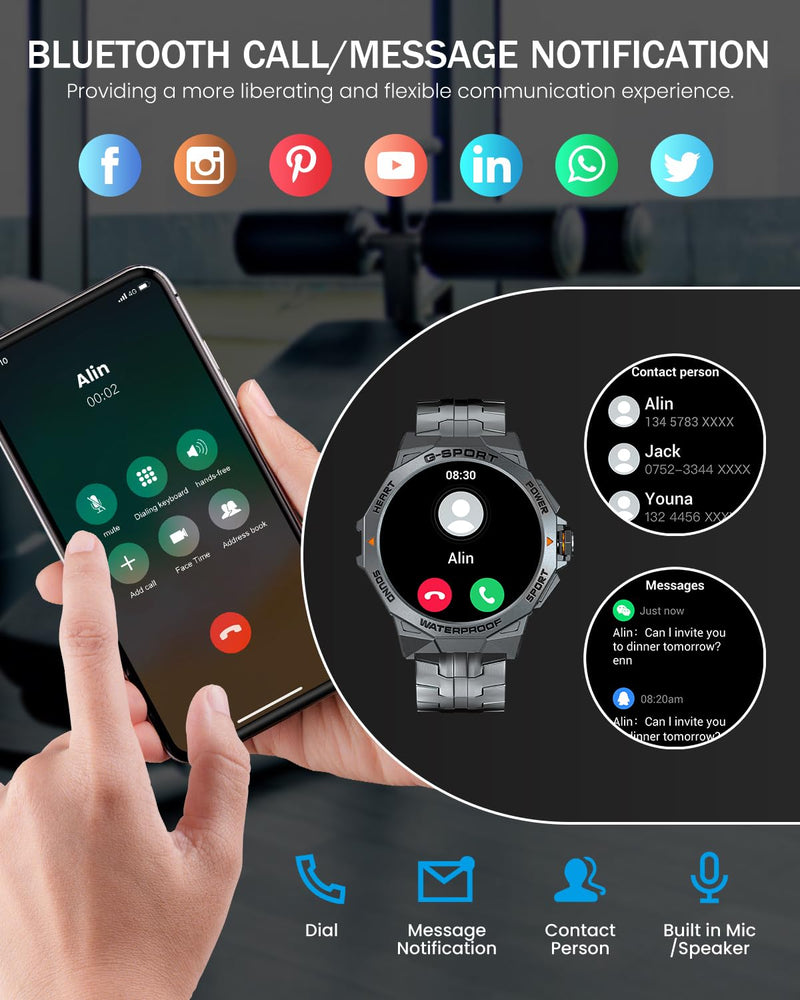 Military Smart Watch for Men with Bluetooth Call, 1.43" AMOLED Screen Smartwatch with Heart Rate/Sleep Monitor, IP68 Waterproof Fitness Tracker with 100+ Sport Modes for iOS Android