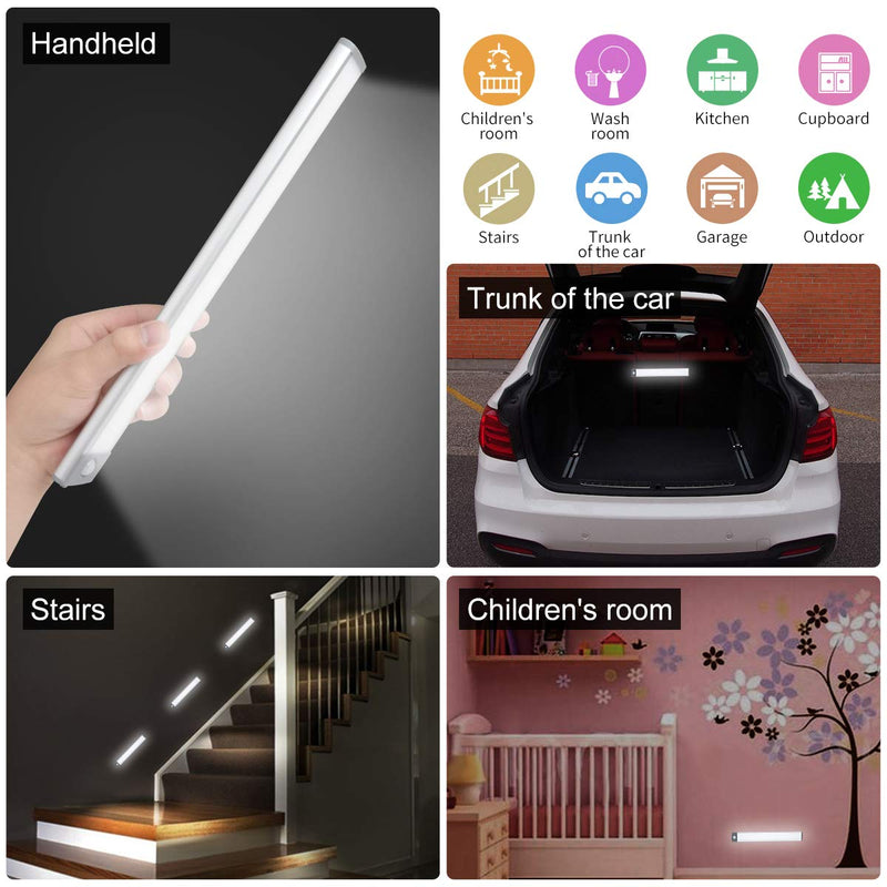 LED Motion Sensor Light,Under Counter Lighting, Wireless USB Rechargeable Kitchen Night Lights,Battery Powered Operated Light,54-LED Light for Wardrobe,Closets,Cabinet,Cupboard, 2 Count (Pack of 1) Silver-white Light 12.5inch-54LED