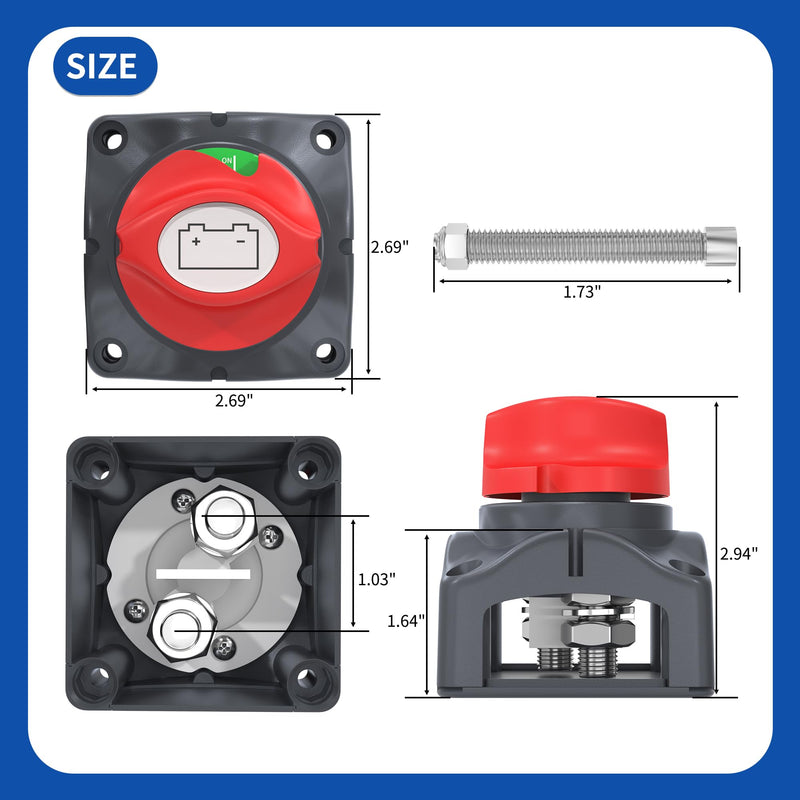 Joinfworld 250A 12V Bus Bar with Power Distribution Block 3 x 5/16" Studs Junction Block + Battery Disconnect Switch 12V-48V