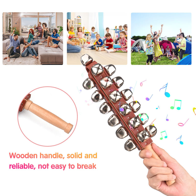 Hand Jingle Bells Hand Sleigh Bells Wooden Shaker Jingle Bells Stick Musical Percussion Instrument Bells for Holiday Home Christmas Decoration