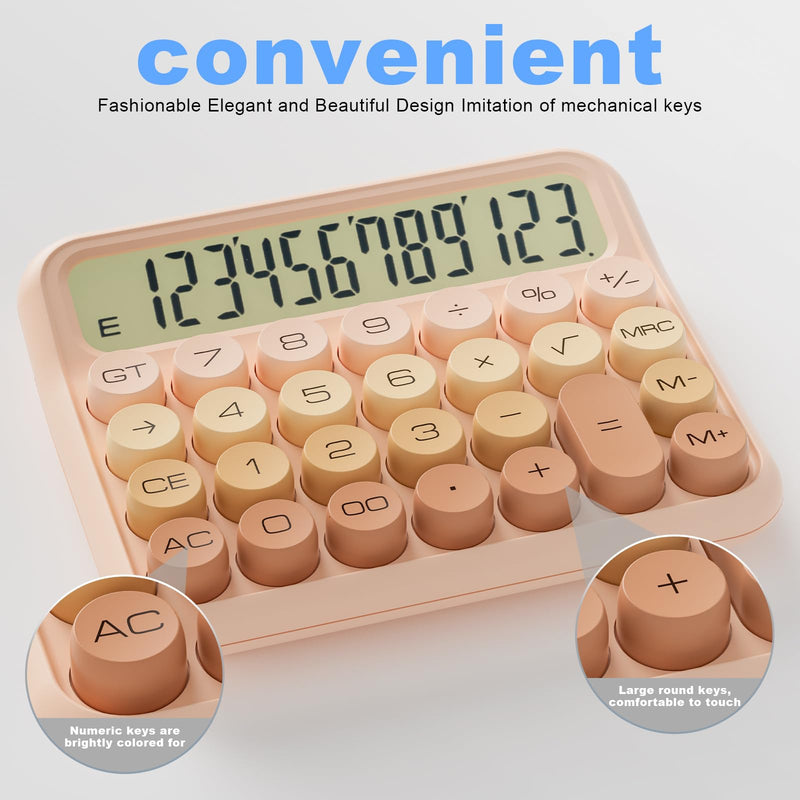 [AUSTRALIA] - Mechanical Calculator 12 Digit Extra Large 5-Inch LCD Display, DECKLIT Battery Desk Calculator, Big Buttons Easy to Press Office Calculators Desktop, 15°Tilt Screen for Kids Calculator(Gradient Pink) Gradient Pink 