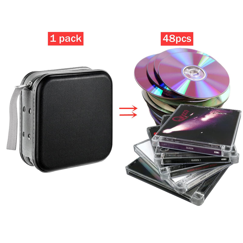DVD Case, 48 Capacity CD Case Portable CD Case Holder Storage Hard Plastic DVD CD Wallet Holder Organizer for Car (Black) Black