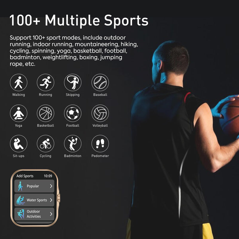 TOTULIFE Smart Watch Storm V with BT Calling Gold, for Men and Women | Sleep Apnea Monitor, Blood Pressure and Oxygen Monitor, Voice Assistant, Pedometer Steps, Remote Camera, 2 Watch Bands Gold w/ Cream & Black Band
