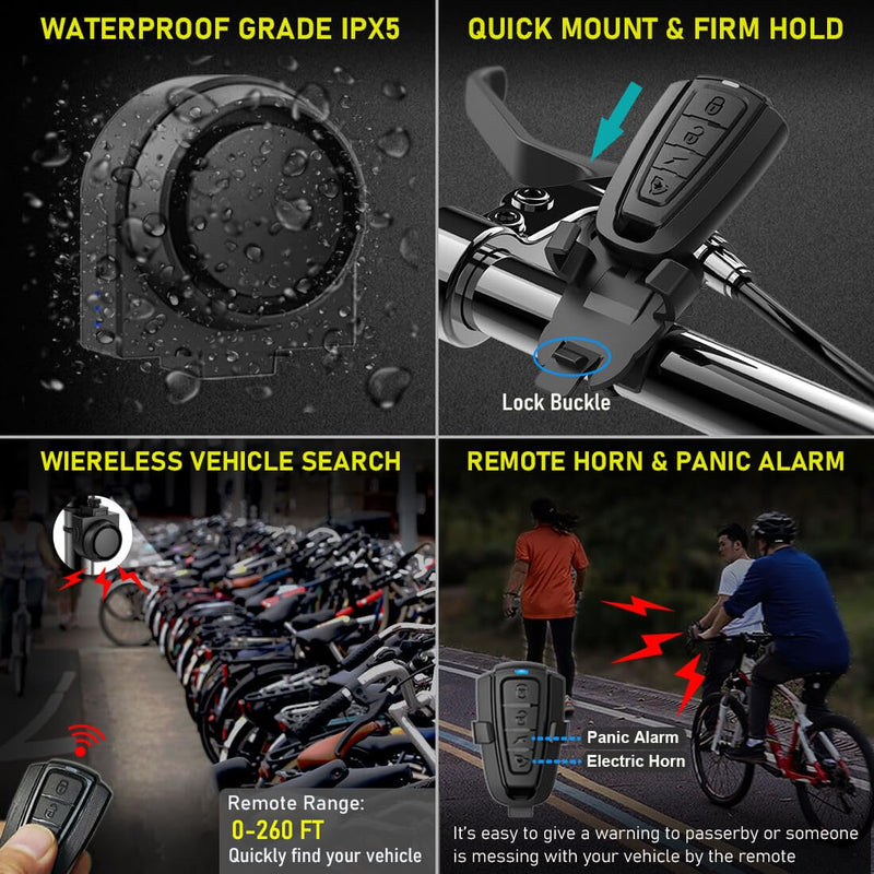 [AUSTRALIA] - Wireless Remote Bike Alarm: 115dB Super Loud Bicycle Vibration Motion Sensor Siren Anti Theft Security System Motorcycle Alarm Waterproof USB-C Rechargeable Multipurpose Vehicle Alert Device 