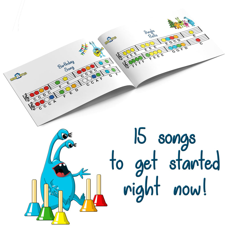[AUSTRALIA] - MINIARTIS Hand Bells for Kids | Educational Music Toys for Toddlers 8 Notes Colorful Handbells Set | Kids Musical Instrument with 15 Songbook | Great Birthday Gift for Children 