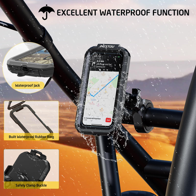 iMESTOU Waterproof ATV Phone Mount with Anti-Theft Design and 360° Rotation 1“ Ball Base Fits for ATV UTV 1.5''/1.75''/1.85''/2''/2.1'' Handlebars, Suitble for 3.5"-6.1" Smartphones (Size S) S for 3.5"-6.1" Phones