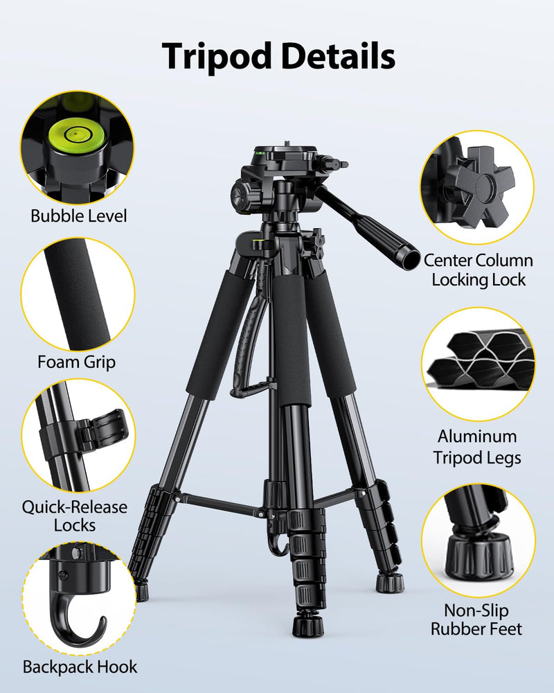 UBeesize 67” Camera Tripod with Travel Bag, Cell Phone Tripod with Bluetooth Remote and Phone Holder, Compatible with All Cameras, Cell Phones, Projector, Webcam, Spotting Scopes 67Inches