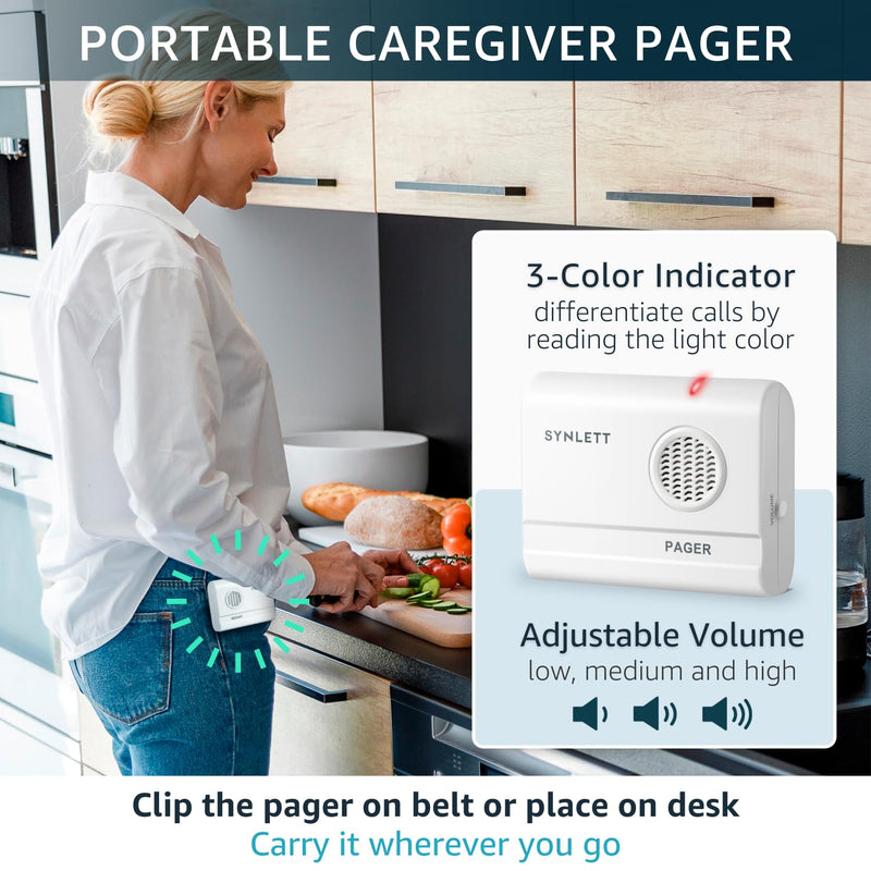 Bed Alarm Caregiver Pager with 2 Wireless Motion Sensors Alarm Indoor Fall Prevention for Elderly Monitoring Seniors Dementia Patients Seniors Home Door Chime 2 Motion Sensors 1 Receiver