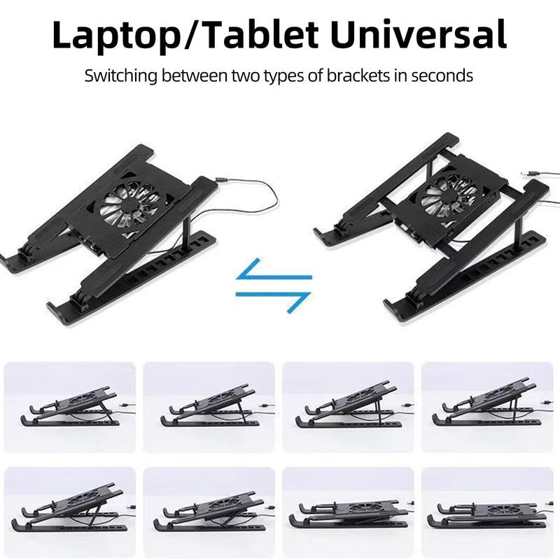Adjustable Laptop Stand with Fan, Foldable Desktop Mount for Notebook or Tablet, Black