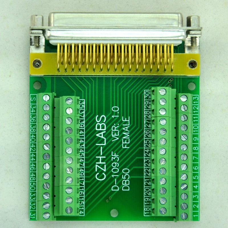 CZH-LABS Slim Right Angle D'sub Header Breakout Board, Terminal Block DSUB Connector Module (DB50 Female) DB50 Female