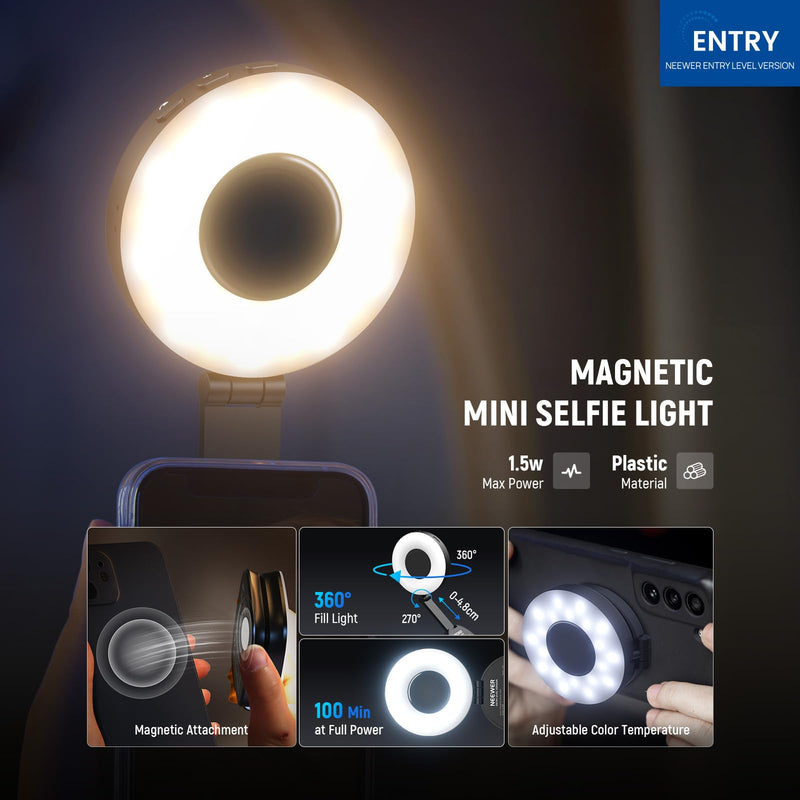 NEEWER Basics ML01 USB C LED Light for Macro Photography 4W IP54 Bendable Spotlight with GOBO Accessories + Entry Level Version NL40R Magnetic Selfie Light Compatible with MagSafe iPhone Android
