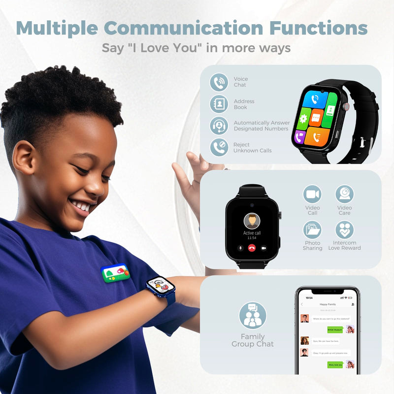 4G Kids Watch, Smart Watch for Kid GPS Tracker with SIM Card, Texting, Camera, Two-Way Calling, School Mode, SOS, Games, Best for Children Aged 3-12, Ideal Gift for Kids black and blue