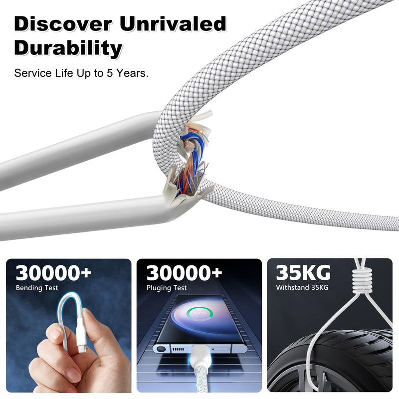 USB 4 Cable 16.5FT /5M, 20Gbps Data Transfer & 240W PD 3.1 Charging, Supports 5K/4K@60Hz Video, Compatible with Thunderbolt 4/3, MacBook, SSD, Docking Station, VR Headset, XPS, Surface Pro,white white