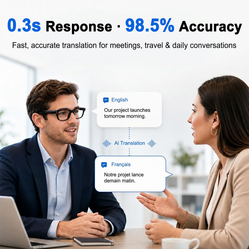 AI Smart Glasses with Camera, 4K Anti-Shake Video & Photo Capture. | Real-Time Translation, Object Recognition, AI Assistant, Open-Ear Audio, Smart Glasses with Camera and Bluetooth, Black