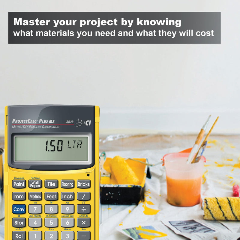 Calculated Industries 8528 ProjectCalc Plus MX Metric DIY Calculator | Built-in UK DIY project material solutions, metric and imperial, yellow
