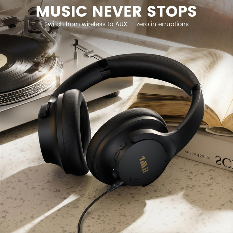 1Mii Y8 Active Noise Cancelling Headphones, Bluetooth 6.0 Headphones Wireless Over Ear, Hi-Res 75H Playtime, Volume Control, AI Voice Chat, Custom EQ via APP Comfort for Airplane & Home Office - Black