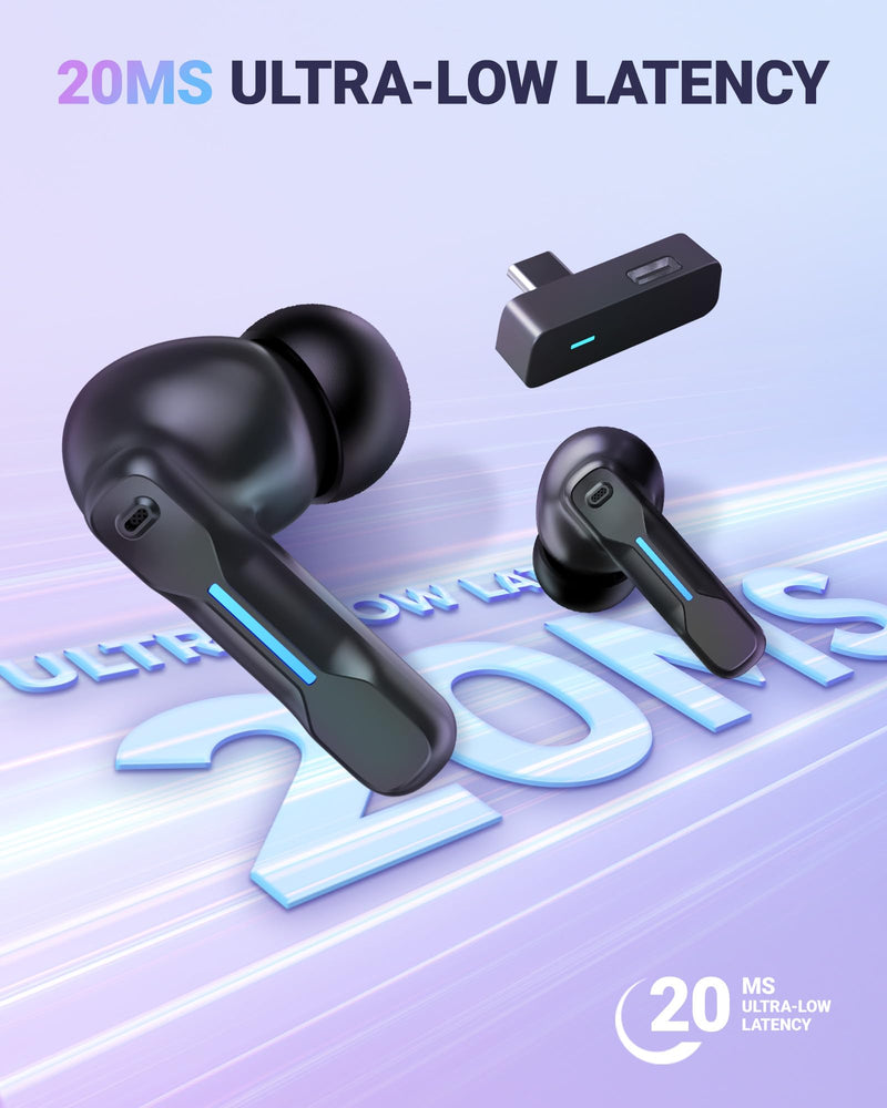 Middle Rabbit SW4 Pro Gaming Earbuds with Mic Wireless, 2.4G Dongle + Bluetooth Dual Mode, 20ms Low Latency, Compatible with PS5, PS4, PlayStation, Desktop&Laptop PC, VR Black