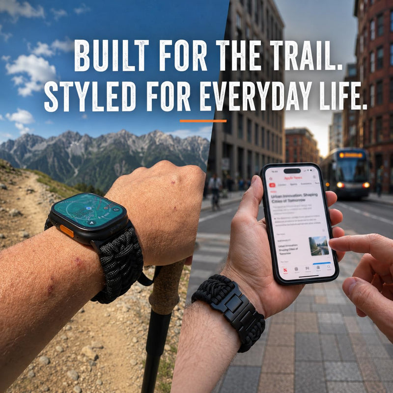 Tefeca Titan Series Ultra Wide Paracord Band Compatible with Apple Watch/Ultra Ultra wide 49/46/45/44mm M/L Black