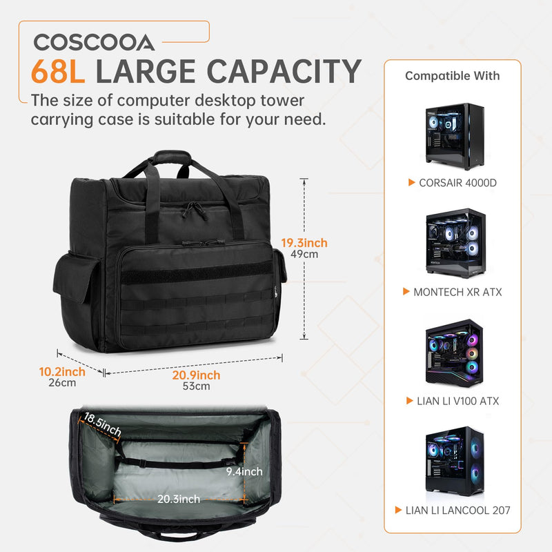 Computer Desktop Tower Carrying Case Compatible with ATX Chassis | M-ATX Mainframe Chassis PC Travel Case for Computer Moving Portable PC Backpack for Keyboard, Mouse and Accessories, Bag Only