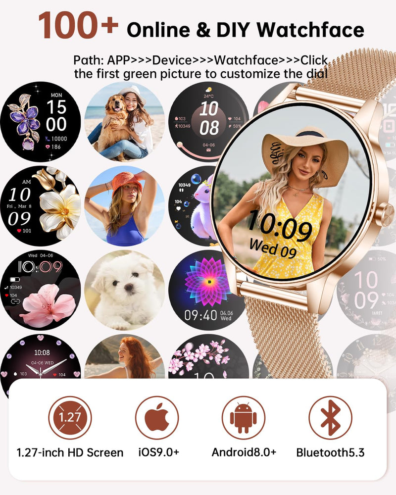 Smart Watch for Women(Answer/Make Call), 1.27'' Fitness Activity Tracker Watch with 130+ Sports Modes, Heart Rate Sleep Monitor, Pedometer, 41mm Smartwatch for Android iPhone Compatible (ROUND) Burgundy