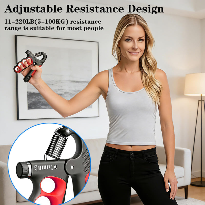 Hand Gripper Strengthener, 11-220LBs Adjustable Resistance Grip Strength Trainer with Counter, Forearm Exerciser for Injury Recovery and Muscle Building Red-2PCS