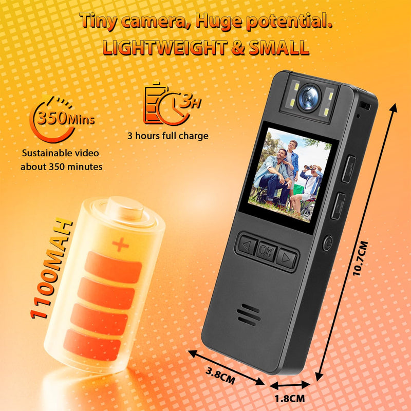 [AUSTRALIA] - 64GB Mini Body Cam,1080P Video Camera with 180° Rotating Lens,120° Wide Angle,Audio and Video Recording, Portable Compact Personal Camera Personal Civilians, Police Law Enforcement 