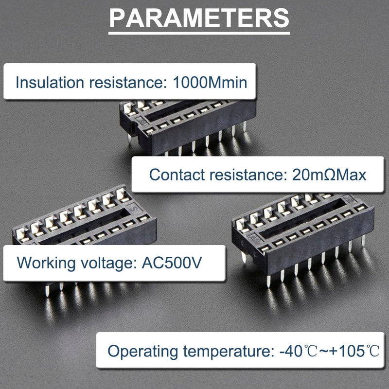 DAOKAI Dip IC Sockets, Pack of 50 16-Pin IC Socket Soldering Set, Dual Row Solder Adapter Set, 2.54 mm Pitch, Flat Pin Chip Connector Adapter 16 Pin IC Chip Socket Adapter