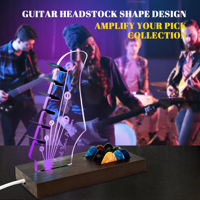 Light Up Guitar Pick Holder, Wooden Guitar Pick Holder for Picks Storage and Display, Music Gift for Men Guitar Music Lovers Players Guitarist, Guitar Accessories Guitar Pick Holder-1