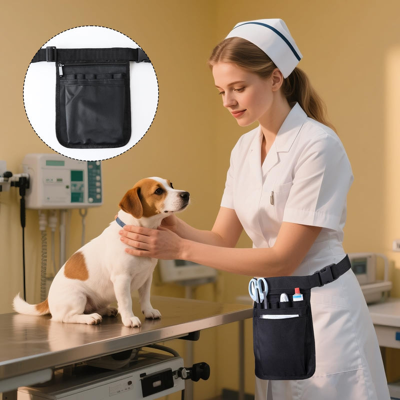 Nurse Bag, Waiter's Bag with Belt, Belt Bag Women's Made of Oxford Fabric, Side Pocket, Women's Black, Belt Bag Work Retail, Shoulder Bag Caregiver, Adjustable Belt