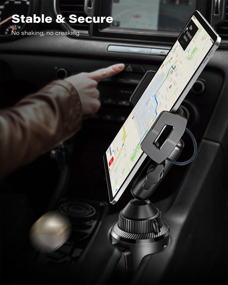 APPS2Car iPad Cup Holder Mount for Car, [Adjustable Alloy Arm] Tablet Holder for Car, Cup Holder Tablet Mount Road Trip Essentials iPad Holder for Car Compatible with 4.7”-12.9” Cell Phones & Tablets