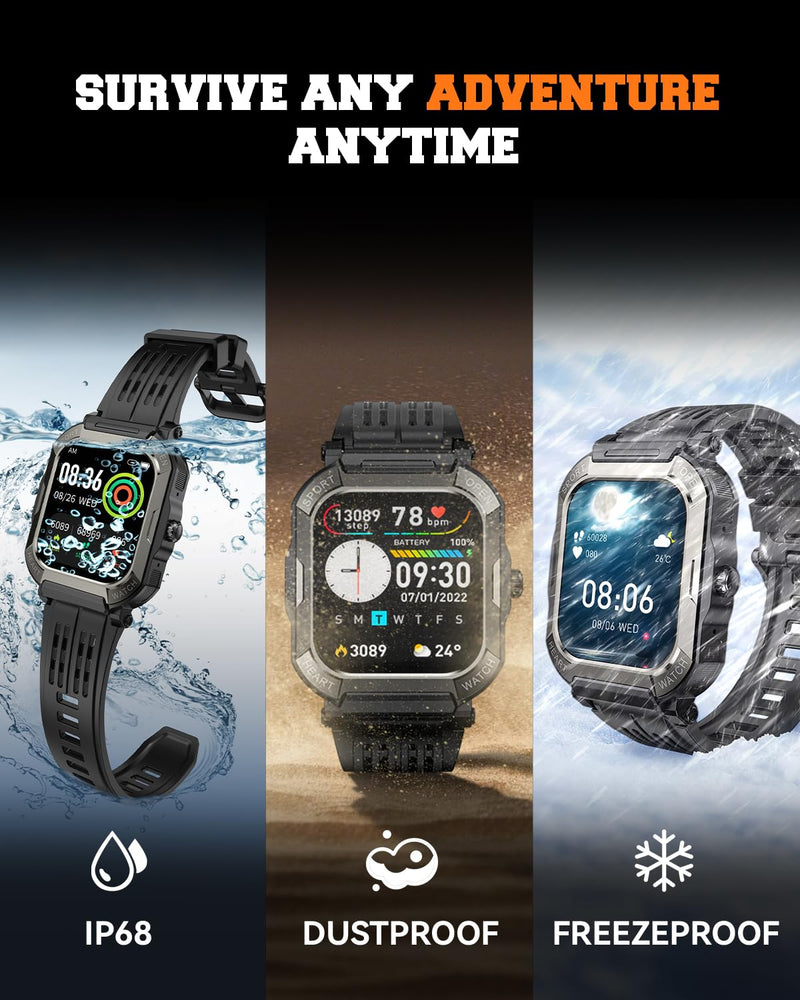 Smart Watch for Men Fitness Tracker: Military Digital Mens Watches Bluetooth Make Answer Call Running Waterproof Smartwatch Android Phones iPhone Samsung Compatible Sleep Monitor Step Pedometer Black 1.91