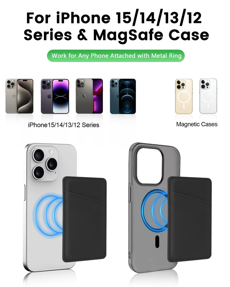 Senose Magnetic Wallet Card Holder Compatible for Magsafe Wallet, Leather Mag-Safe Wallet Card Holder for Back of Phone Compatible for iPhone 15/14/13/12 Mini/Plus/Pro/Pro Max, Mag-Safe Case (Black) A-Black