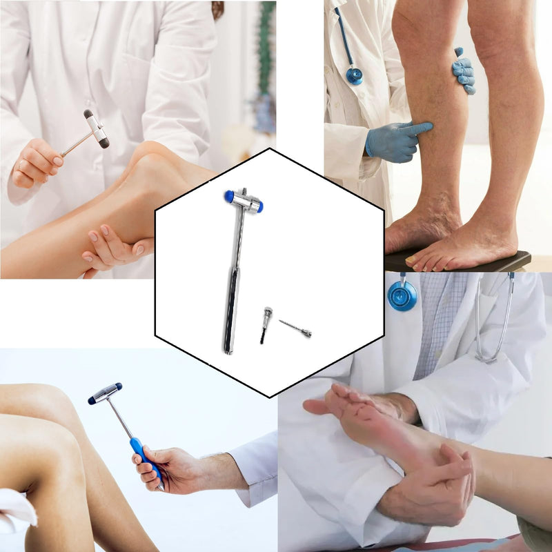 Neurological Reflex Hammer, Medical Neurological Hammer, Neuro Reflex Hammer with Double Plastic Head, Blue Medical Reflex Hammer for Skin Reflexes and Surface Reactions Examinations