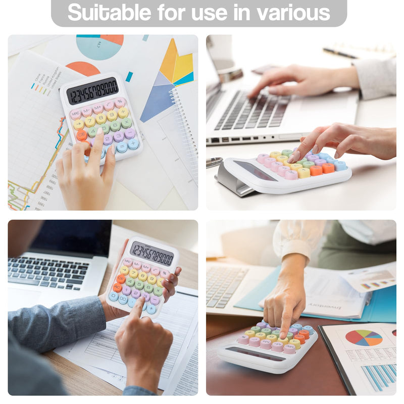 Mechanical Pushbutton Calculator,12 Digit Large LCD Display,Big Buttons Easy to Press,Colorful Candy Calculator,Automatic Sleep,with Battery.for Office,School, Home. (White) white