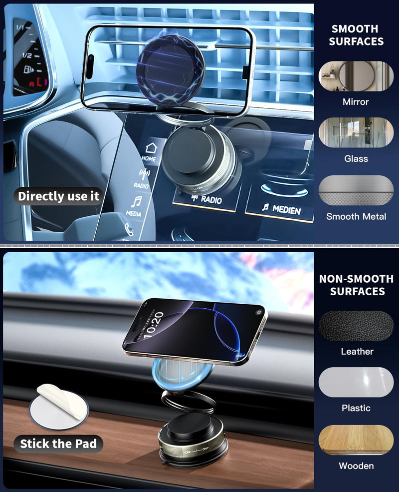 2Pack Magnetic Car Phone Holder for Magsafe Mount,360° Adjustable Foldable and Retractable Car Phone Mount, Foldable Sticker Ultra Strong Suction Cup for iPhone 17 Pro Max/Air/17 Pro/16 ProMax/15 Plus