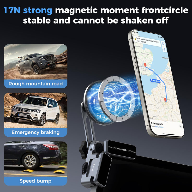 Phone Mount for Tesla, 360° Adjustable Universal Magnetic Car Phone Holders for Tesla Model Y/3/S/X/Cybertruck Screen for iPhone 17/16/15/14/13/12 Series