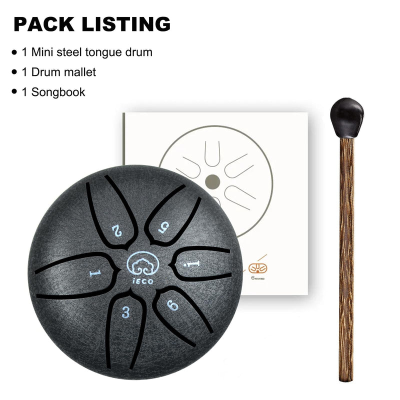 [AUSTRALIA] - Buddha Stones Mini Steel Tongue Drum 3 Inch 6 Notes Steel Drum Instrument, Ethereal Drum for Kids Adults, Handpan Drum for Meditation Sound Healing Black 