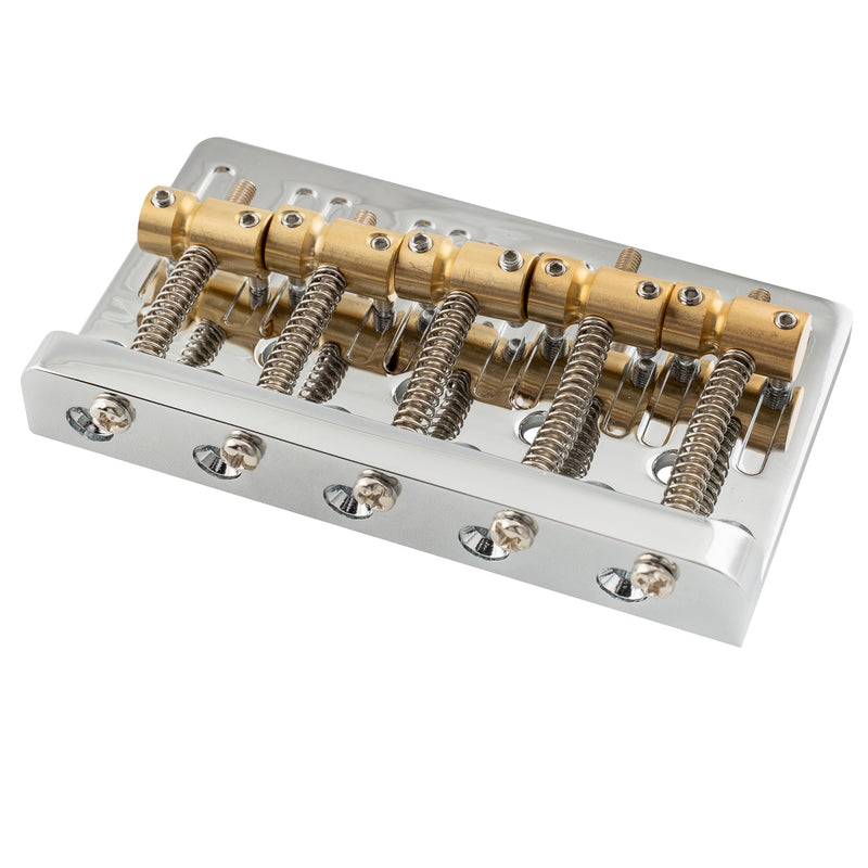 Musiclily Pro 17mm Heavy Duty 5-String Bass Bridge Dual Load with Brass Saddle Steel Plate for Precision Jazz Bass Replacement, Chrome