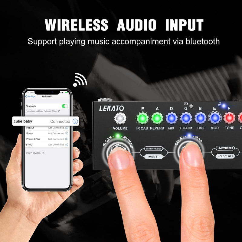 [AUSTRALIA] - LEKATO Multi Effects Guitar Pedal, with IR Loading 9 AMP Models, Delay Reverb Distortion Overdrive Pedal, Rechargable Electric Guitar Effects Multi Pedal Support Recording,Bluetooth 5.0 For Electric Guitar 