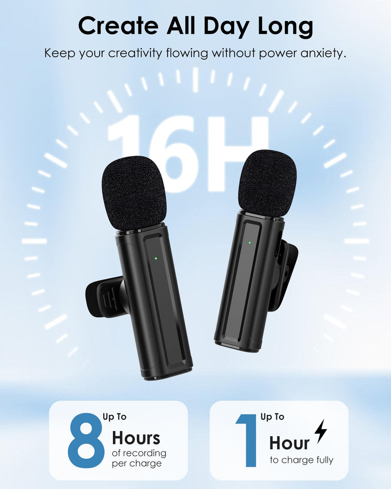 Wireless Mini Microphone for iPhone, iPad, Android, 2 Pack Lavalier Mic with 360° Rotatable Clip, Plug and Play Noise Reduction USB-C Mic for Video Recording YouTube TikTok Podcast Content Creators Black