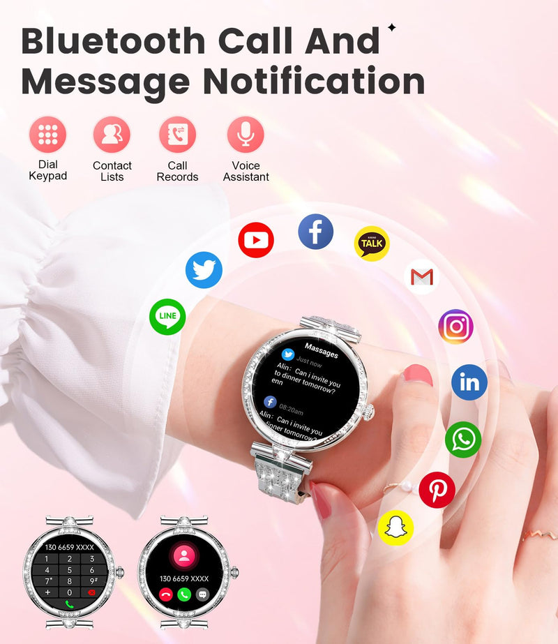 LIGE Smart Watches for Women (Answer/Make Call) with Diamonds,1.19” AMOLED Smartwatch with Heart Rate/Sleep Monitor,IP68 Waterproof Fitness Tracker 120 Sport Modes Pedometer for Android iOS,Sliver Silver