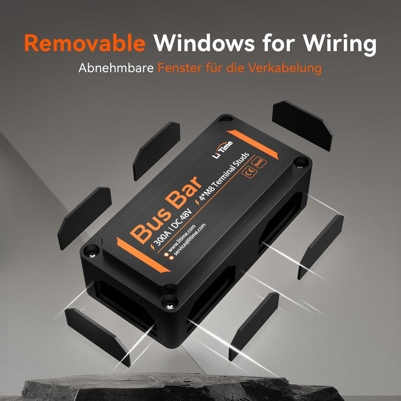 [AUSTRALIA] - Litime Black Bus Bar for LiFePO4 Batteries High Voltage and Current Suitable for Automotive, Marine, and Solar Applications and Electrical System Black 300A 