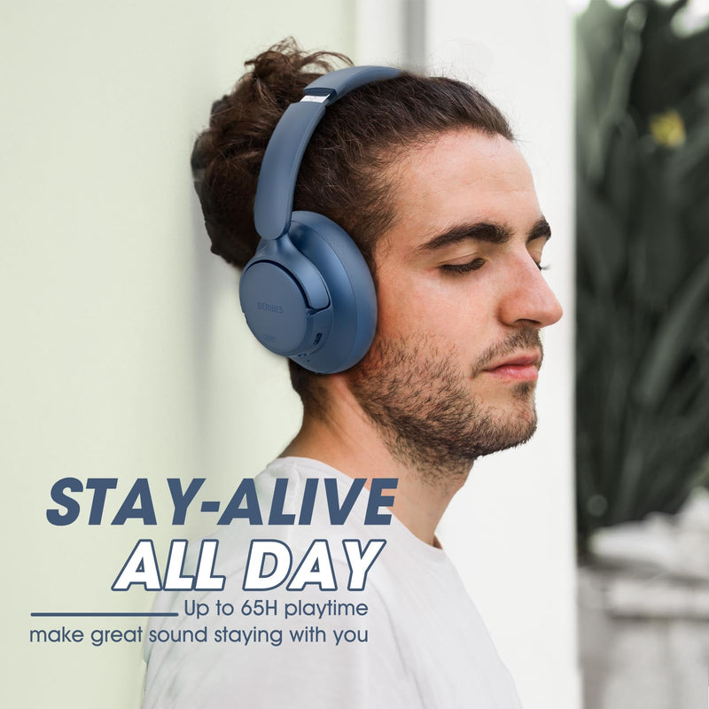 [AUSTRALIA] - BERIBES Upgraded Hybrid Active Noise Cancelling Wireless Headphones with Transparent Modes,65H Playtime Bluetooth Headphones Wireless with Mic, Deep Bass,3.5MM Cable,Soft-Earpads,Fast Charging-Blue Blue 
