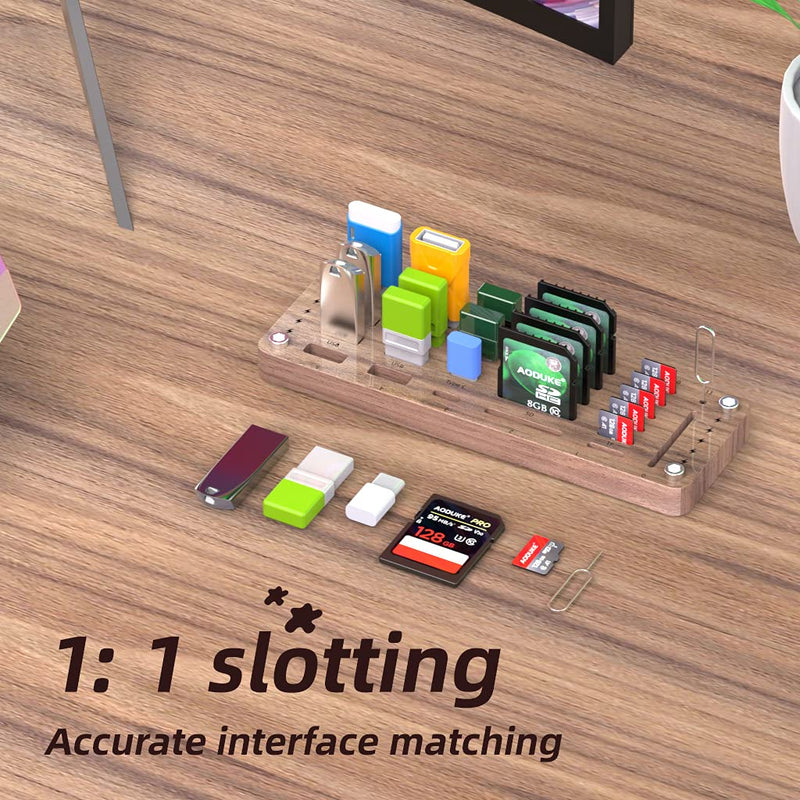 AOJUE Wooden Memory Card Case TF Cards Box and USB Drive / SD Card Holder Desk,Micro SD Card Case,Memory Card Case, Memory Card Carrying Case -AJSNH01M pure walnut wood