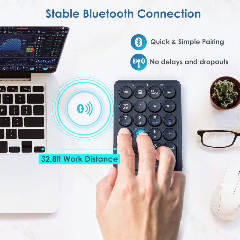 SANWA TB41 Bluetooth Trackball Mouse + Bluetooth Numeric Keypad Set, Programmable Silent Buttons Roller Ball Mice, Rechargeable Ten Key Number Pad Portable, Compatible with Mac, Laptop, Windows, Black