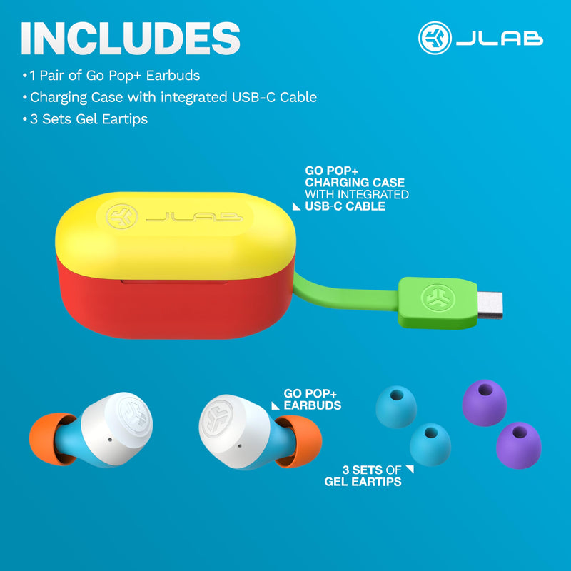 JLab Go Pop+, True Wireless Earbuds, Bluetooth 5, Dual Connect, IPX4, App Support, Confetti Pop+