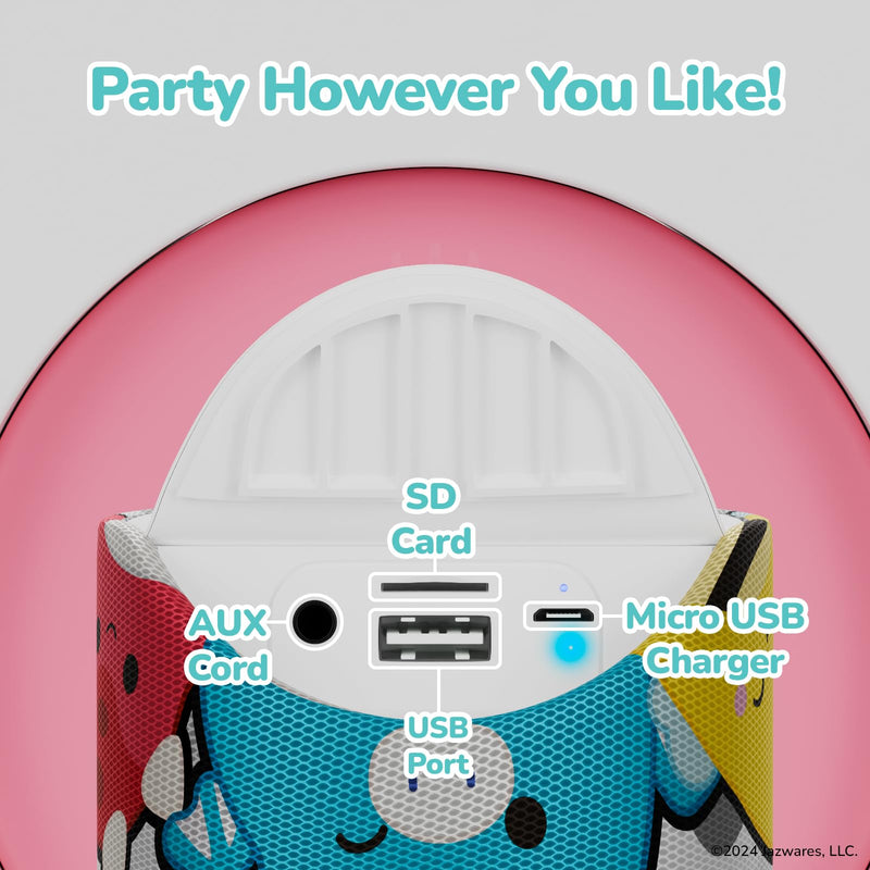 [AUSTRALIA] - Squishmallows Wireless Bluetooth Speaker - Splashproof Rechargeable Wireless Speaker With 3 Hours Playtime/SD Slot/FM Radio- Squishmallows Gifts for Girls, Boys, Women, Men and All Squish Squad Fans Black/White Multi 
