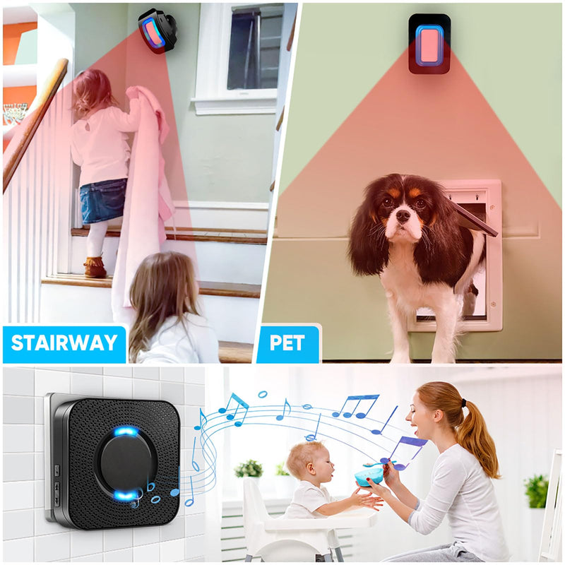 Wireless Motion Sensor LED Light - Motion Detector Alarm Chimes Door Sensor with 500 FT Range Security Alert Monitor System for Home, Business, Store, Office, School A 1 Receiver+2 Sensors