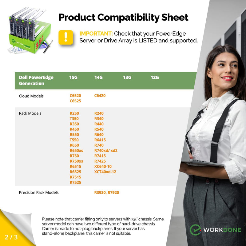 WORKDONE 4-Pack - 3.5 inch Hard Drive Caddy - Compatible for Dell PowerEdge Servers - with Detailed Installation Manual - Sled Front Sticker Labels - Screwdriver- Added Tray Screws