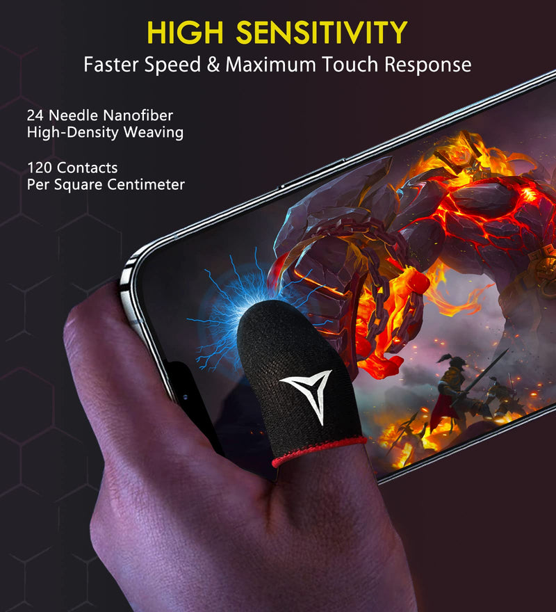 6 Pack Mobile Phone Gaming Finger Sleeves, Nuozme Finger Sleeves Compatible with All Touchscreen Devices, 0.15mm Superconducting Nanofibers, Smooth Feel, Anti-Sweat, Extremely Thin, Red Edge Red Edge (6 PCS )